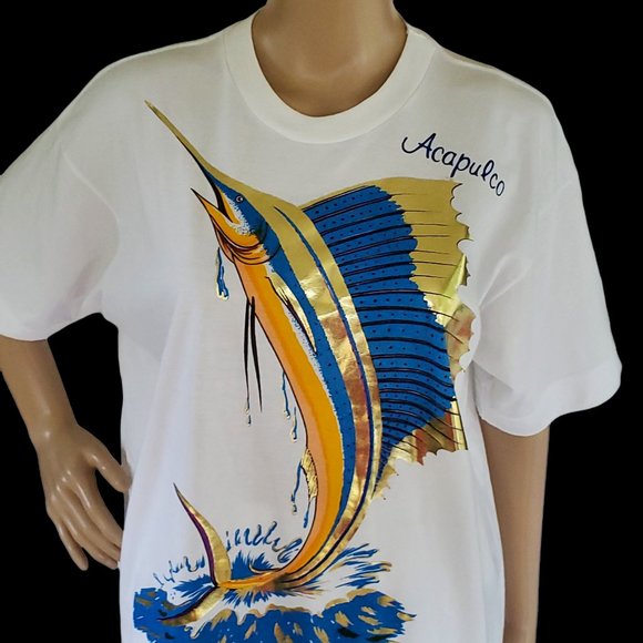 Pau Pacific Acapulco Mexico Sail Fish White Graphic T Shirt Women's Size Large - Picture 4 of 8